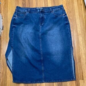 Eloquii Blue Pencil Midi Skirt with Slit